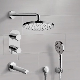 Tub and Shower Faucet Chrome Tub and Shower System With Rain Shower Head and Hand Shower Remer TSH63
